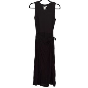 Cynthia Rowley Black Faux Wrap Linen Blend Midi Dress